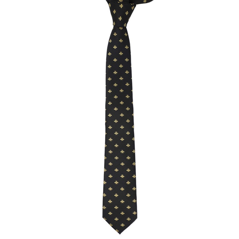 MENDEPOT Bee Necktie With Box Microfiber Jacquard Gold Bee Pattern tie - Image 2